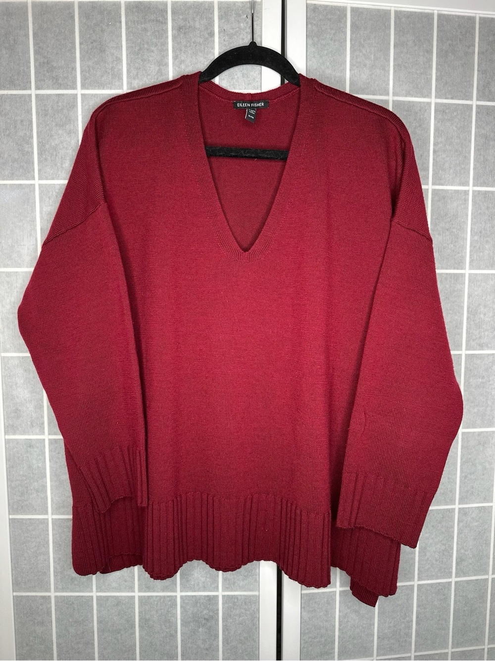 EILEEN FISHER 100% Extra Fine Merino Wool V-Neck Sweater Red Cedar Sz XL